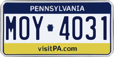 PA license plate MOY4031