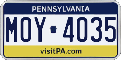 PA license plate MOY4035