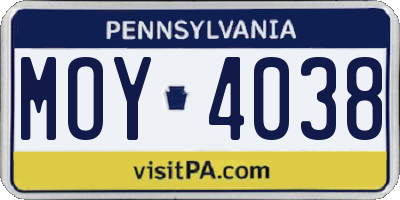 PA license plate MOY4038