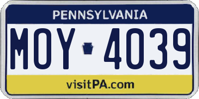 PA license plate MOY4039