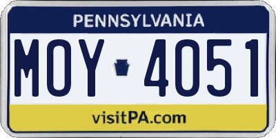 PA license plate MOY4051