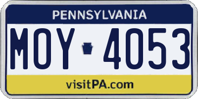 PA license plate MOY4053