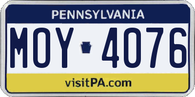 PA license plate MOY4076