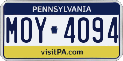 PA license plate MOY4094
