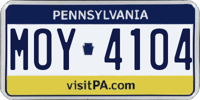 PA license plate MOY4104