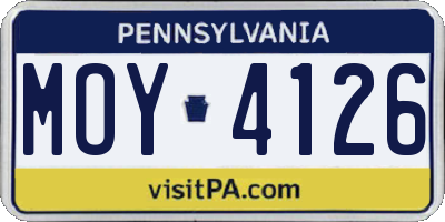 PA license plate MOY4126