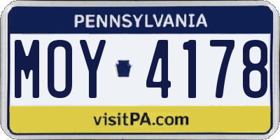 PA license plate MOY4178