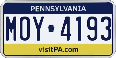 PA license plate MOY4193