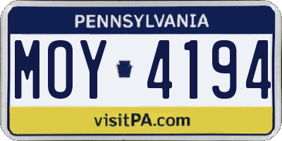 PA license plate MOY4194