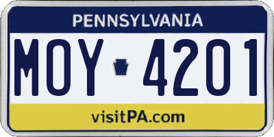 PA license plate MOY4201