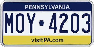 PA license plate MOY4203