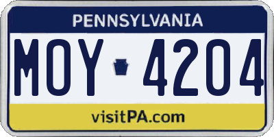 PA license plate MOY4204