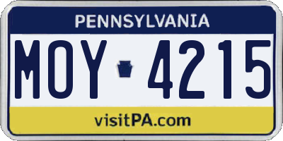 PA license plate MOY4215