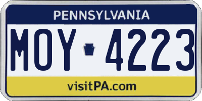 PA license plate MOY4223