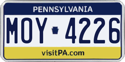 PA license plate MOY4226