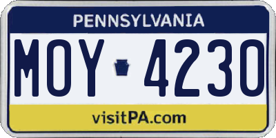 PA license plate MOY4230