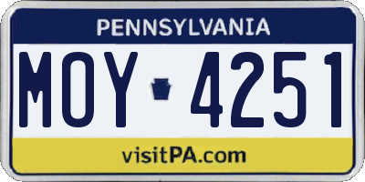 PA license plate MOY4251