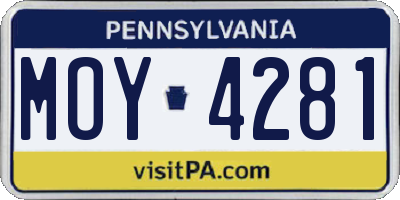PA license plate MOY4281