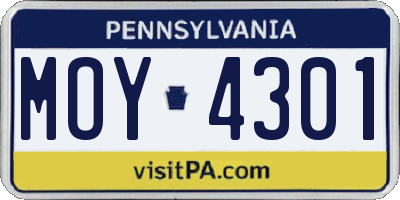 PA license plate MOY4301