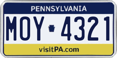 PA license plate MOY4321