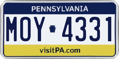 PA license plate MOY4331
