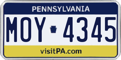PA license plate MOY4345