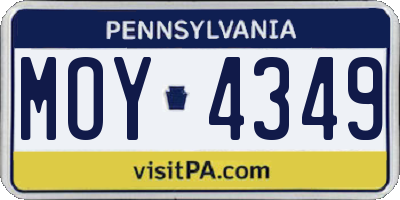 PA license plate MOY4349