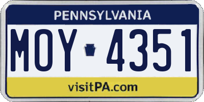 PA license plate MOY4351