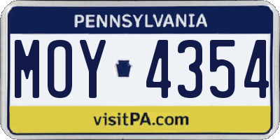 PA license plate MOY4354