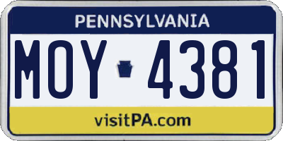 PA license plate MOY4381