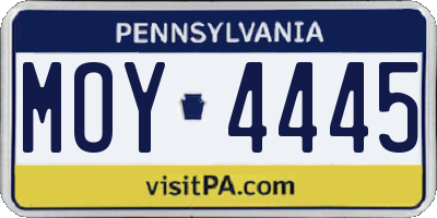 PA license plate MOY4445