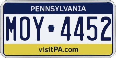 PA license plate MOY4452