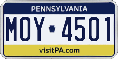 PA license plate MOY4501