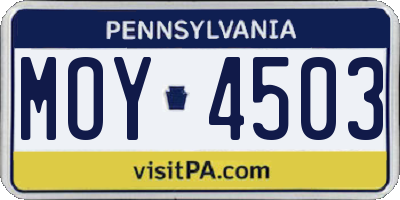 PA license plate MOY4503