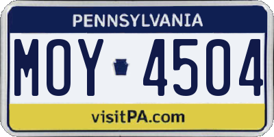 PA license plate MOY4504