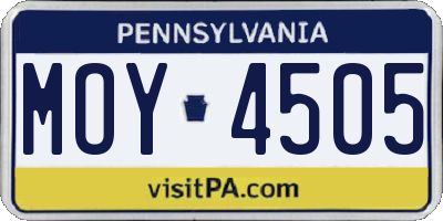 PA license plate MOY4505
