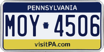 PA license plate MOY4506