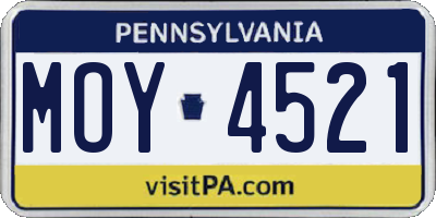 PA license plate MOY4521