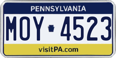 PA license plate MOY4523