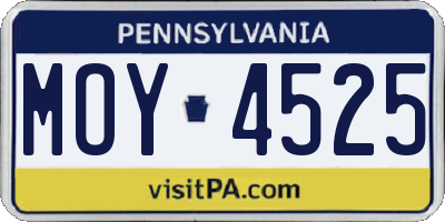 PA license plate MOY4525
