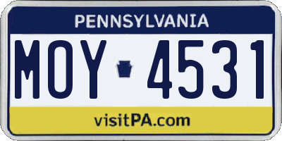 PA license plate MOY4531