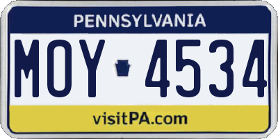 PA license plate MOY4534