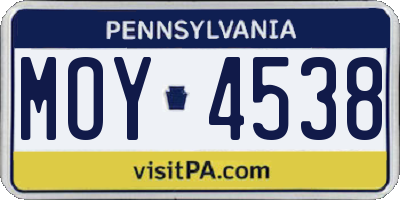 PA license plate MOY4538