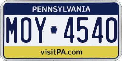 PA license plate MOY4540