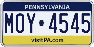 PA license plate MOY4545