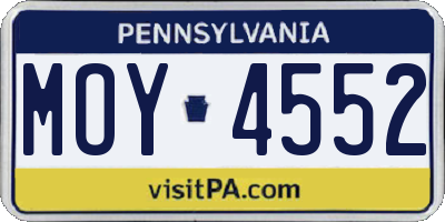 PA license plate MOY4552