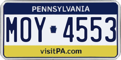 PA license plate MOY4553