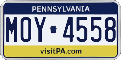 PA license plate MOY4558