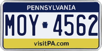 PA license plate MOY4562