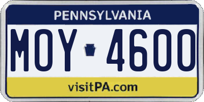 PA license plate MOY4600
